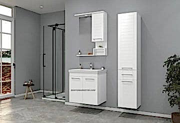 Orka Perge 65 Banyo Dolabı Sağ + Boy Dolabı 35 RAFLI Beyaz ( Boy Dolabı DAHİLDİR Sağ Açılır)