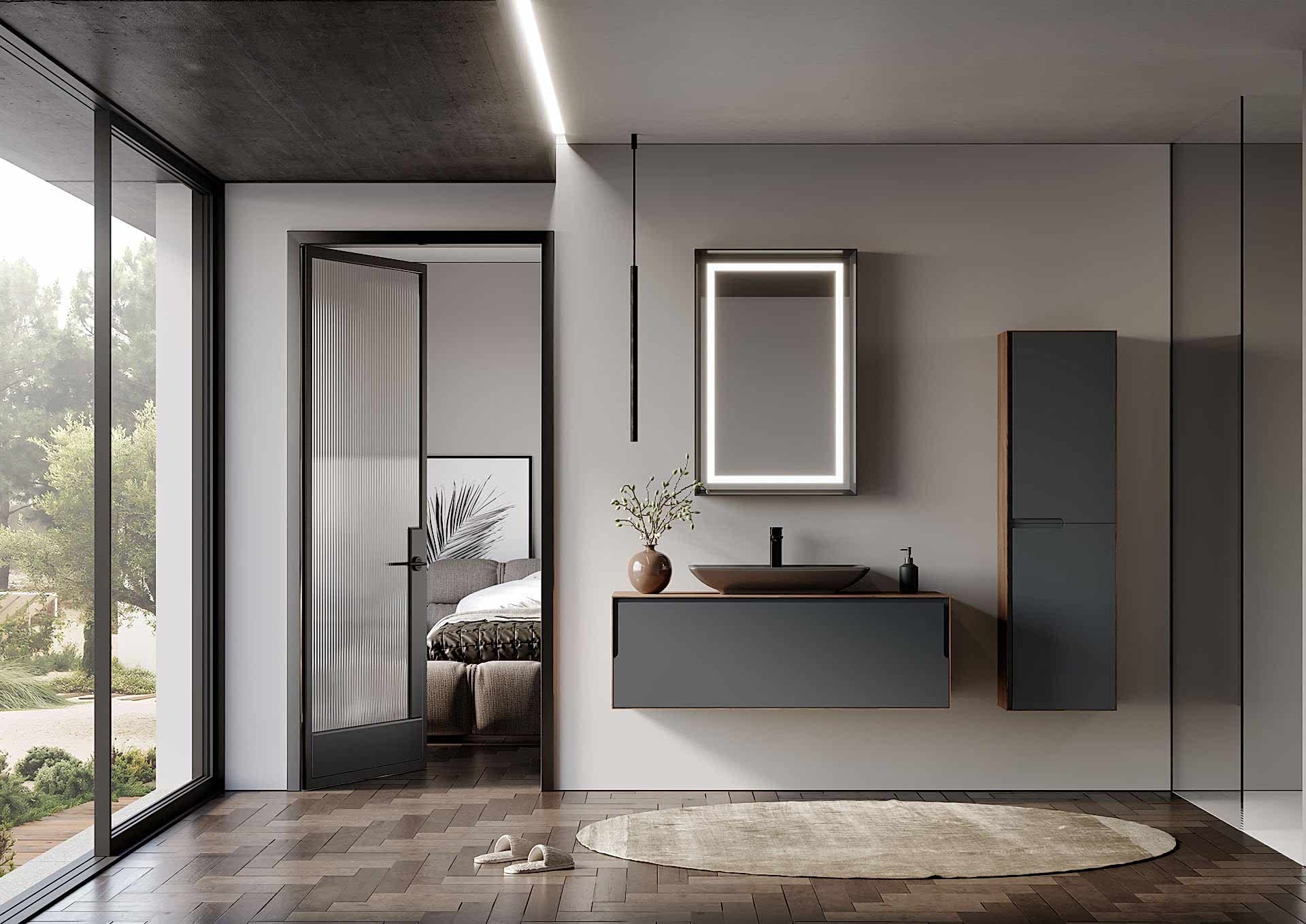 Orka Craft 100 Banyo Dolabı Ceviz / Mat Antrasit ( Boy Dolabı Hariçtir )