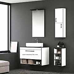 Orka Knidos 70+30 Banyo Dolabı Beyaz (Beyaz Lavabolu) ( Alt Yan Boy Dolabı Dahildir - Üst Asma Yan Boy Dolabı Hariçtir )