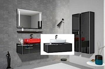 Orka Yalıköy 90 Banyo Dolabı Siyah (Beyaz Lavabolu) + Boy Dolabı 30 ( Boy Dolabı Dahil 2 Ad.)