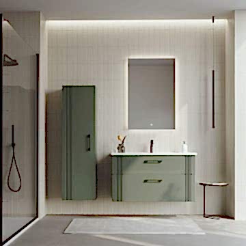 Orka Bari 100 Banyo Dolabı (Led Aynalı) + Boy Dolabı 40 Mat Soft Yeşil ( Boy Dolabı Dahildir )