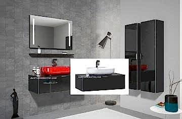 Orka Yalıköy 90 Banyo Dolabı Siyah (Beyaz Lavabolu) + Boy Dolabı 30 ( Boy Dolabı Dahil 1 Ad.)