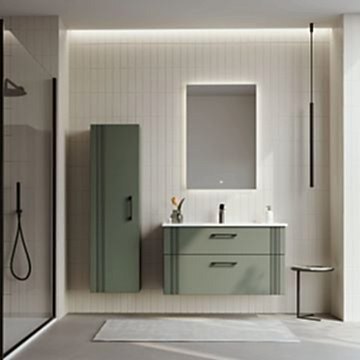 Orka Bari 100 Banyo Dolabı (Led Aynalı) Mat Soft Yeşil ( Boy Dolabı Hariçtir )