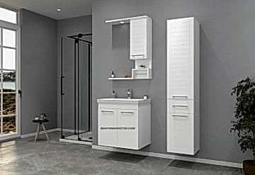 Orka Perge 65 Banyo Dolabı Sağ + Boy Dolabı 35 RAFLI Beyaz ( Boy Dolabı DAHİLDİR Sol Açılır)
