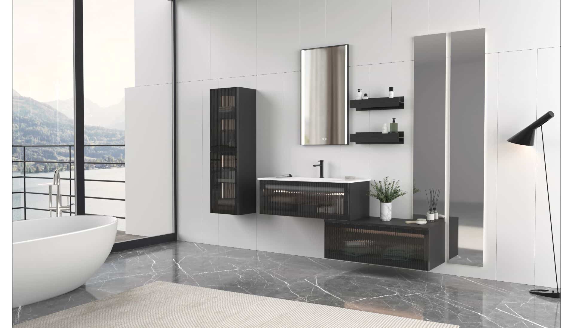 Orka Urban 100 Banyo Dolabı Gri ( Alt Yan Dolap 100 Gri ve Boy Dolabı 40 Gri Hariçtir)