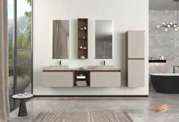 Orka Pacific 180 Banyo Dolabı + Boy Dolabı 40 Mocha Meşe / Mat Vizon (Boy Dolabı Dahildir)