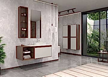 Orka Pacific 110 Banyo Dolabı + Boy Dolabı 40 Mocha Meşe / Mat Kaşmir (Boy Dolabı Dahildir)