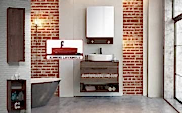 Orka Knidos 70+30 Banyo Dolabı Navaro ( Dolaplı Aynalı ) (Kırmızı Lavabolu) ( Üst Asma Yan Boy Dolabı Dahildir - Alt Yan Boy Dolabı Hariçtir )