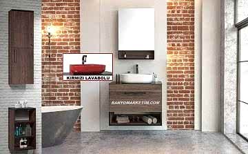 Orka Knidos 70+30 Banyo Dolabı Navaro ( Dolaplı Aynalı ) (Kırmızı Lavabolu) ( Alt Yan Boy Dolabı Dahildir - Üst Asma Yan Boy Dolabı Hariçtir )