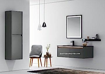Orka Lisbon 110 Banyo Dolabı (Style 65x75 Led Aynalı) (Etajer Hariç) + Boy Dolabı 40 Antrasit (Boy Dolabı Dahildir)