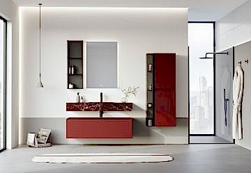 Orka Levanto 120 Banyo Dolabı ( Mat Vişne / Mermer Tezgahlı ) + Boy Dolabı 40 Mat Vişne + Cam Raf 15 Füme ( Boy Dolabı 40 ve Cam Raf 15 Dahildir )