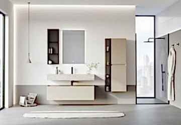 Orka Levanto 120 Banyo Dolabı ( Mat Bej / Porselen Tezgahlı ) + Boy Dolabı 40 Mat Bej ( Boy Dolabı 40 Dahildir / Cam Raf 15 Hariçtir )