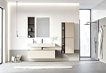 Orka Levanto 120 Banyo Dolabı ( Mat Bej / Porselen Tezgahlı ) + Cam Raf 15 Füme ( Boy Dolabı 40 Hariçtir / Cam Raf 15 Dahildir )