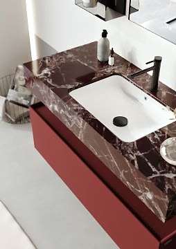 Orka Levanto 100 Banyo Dolabı ( Mat Vişne / Mermer Tezgahlı ) ( Boy Dolabı 40 ve Cam Raf 15 Hariçtir )