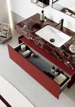 Orka Levanto 100 Banyo Dolabı ( Mat Vişne / Mermer Tezgahlı ) ( Boy Dolabı 40 ve Cam Raf 15 Hariçtir )