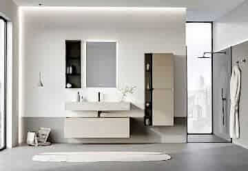 Orka Levanto 100 Banyo Dolabı ( Mat Bej / Porselen Tezgahlı ) + Cam Raf 15 Füme ( Boy Dolabı 40 Hariçtir / Cam Raf 15 Dahildir )
