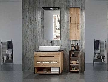 Orka Knidos 70+30 Banyo Dolabı Legnano (Beyaz Lavabolu) ( Alt ve Üst Yan Boy Dolapları Dahildir )