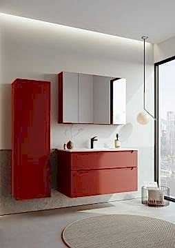 Orka Messina 100 Banyo Dolabı (Dolaplı Aynalı) + Boy Dolabı 40 Mat Tuscan Kırmızı ( Boy Dolabı Dahildir )