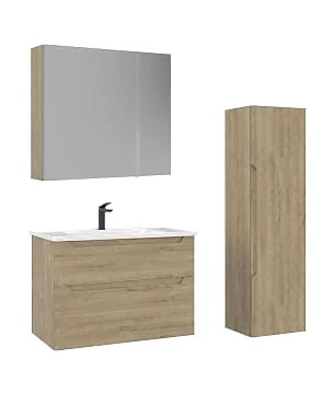 Orka Messina 85 Banyo Dolabı (Dolaplı Aynalı) + Boy Dolabı 40 Meşe ( Boy Dolabı Dahildir )